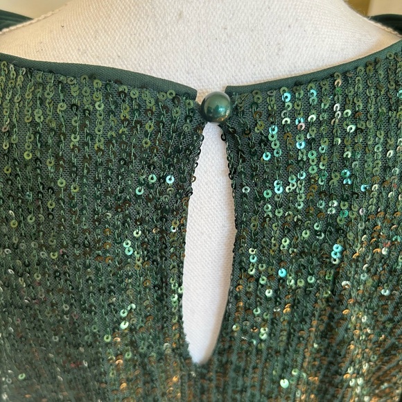 Anthropologie Dark Green Sequin Blouse - Picture 7 of 13